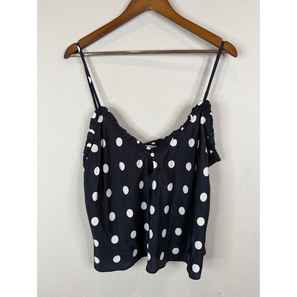 Doen Louise Silk Ruffle Cami Tank Top Solstice Sky Polka Dot Black White XXL - Picture 2 of 12